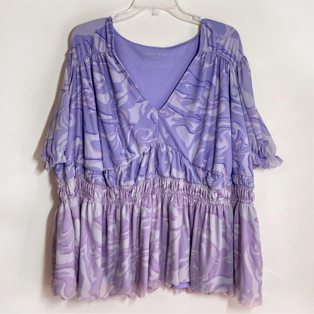 Ava & Viv patterned puff sleeve v-neck